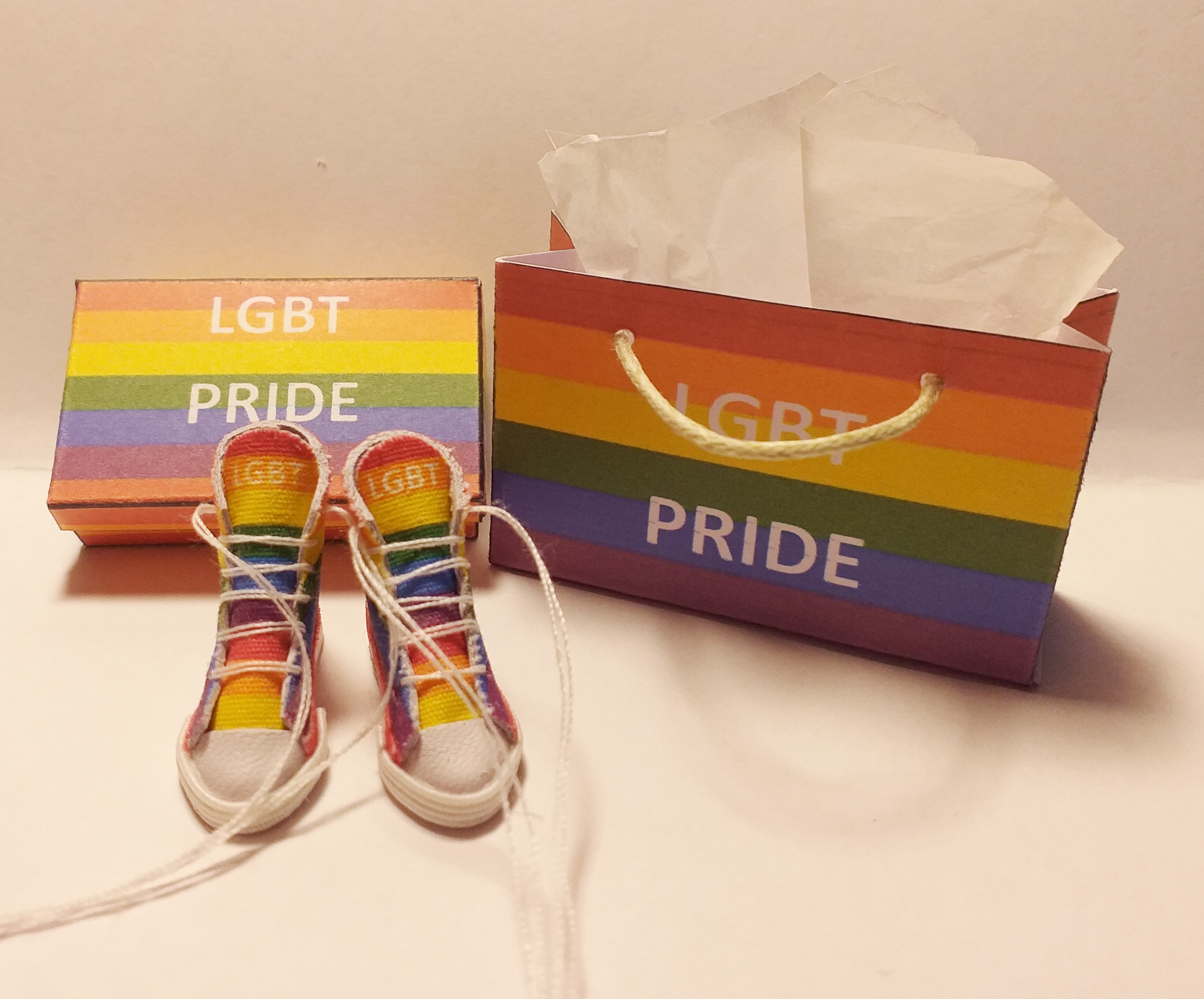 Dolls House Miniature LGBT High Top Sneaker Shoes 1/12th scale (image for) Dolls House Miniature LGBT High Top Sneaker Shoes 1/12th scale