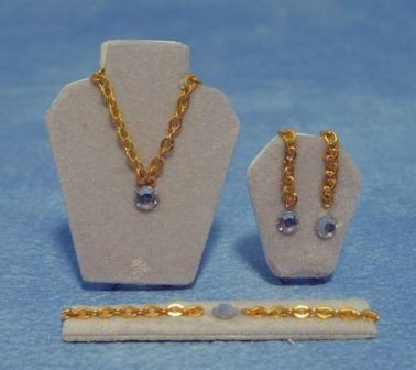 DOLLS HOUSE 1/12TH DIAMOND COLOURED JEWELLERY ON DISPLAY BOARDS (image for) DOLLS HOUSE 1/12TH DIAMOND COLOURED JEWELLERY ON DISPLAY BOARDS